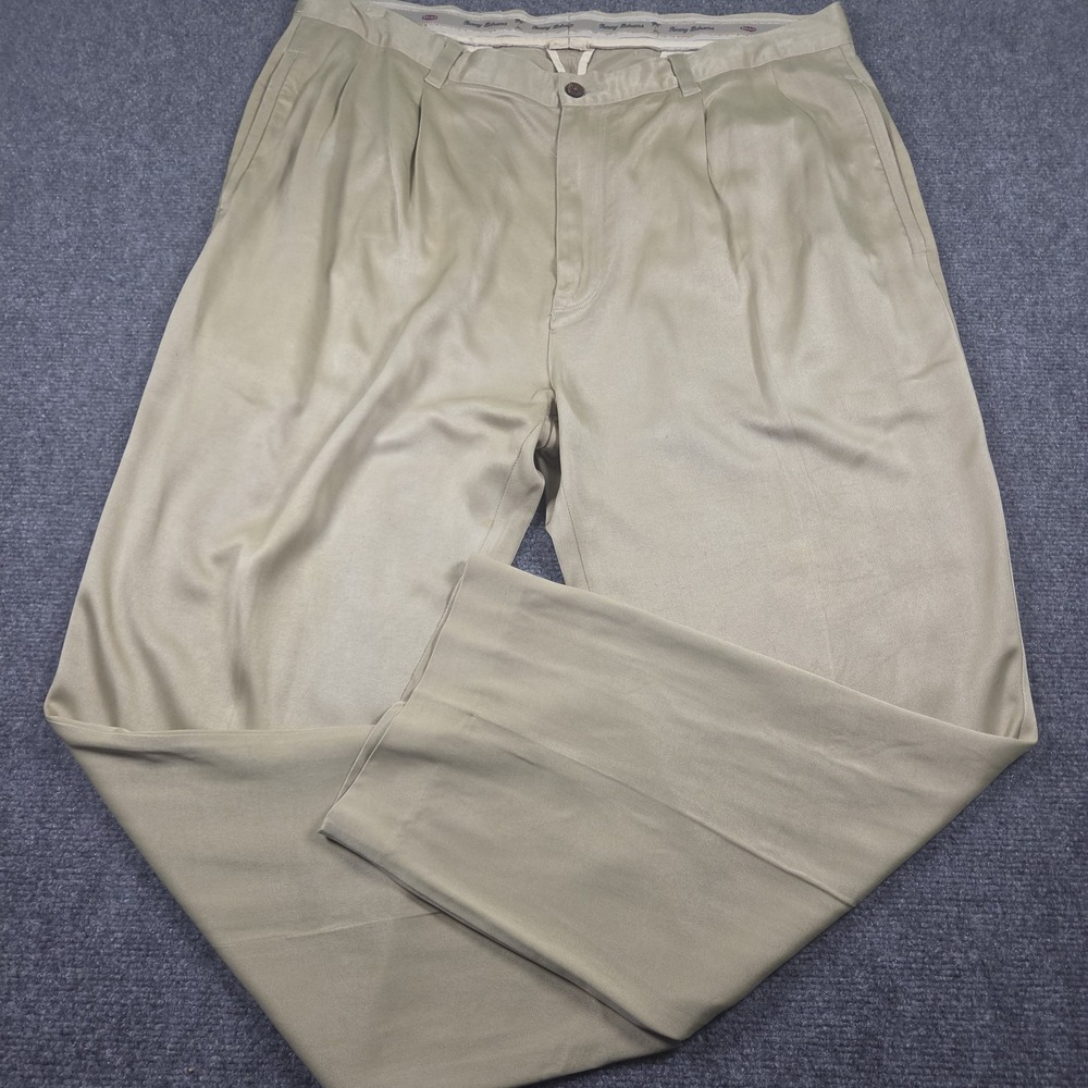 Tommy Bahama Pants Mens 38x29 Tan 100% Silk Pleated Dress Trousers Lounge